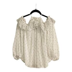 River Island Womens SZ 4 Black White Heart Top Fabric Flower Off Shoulder DEFECT